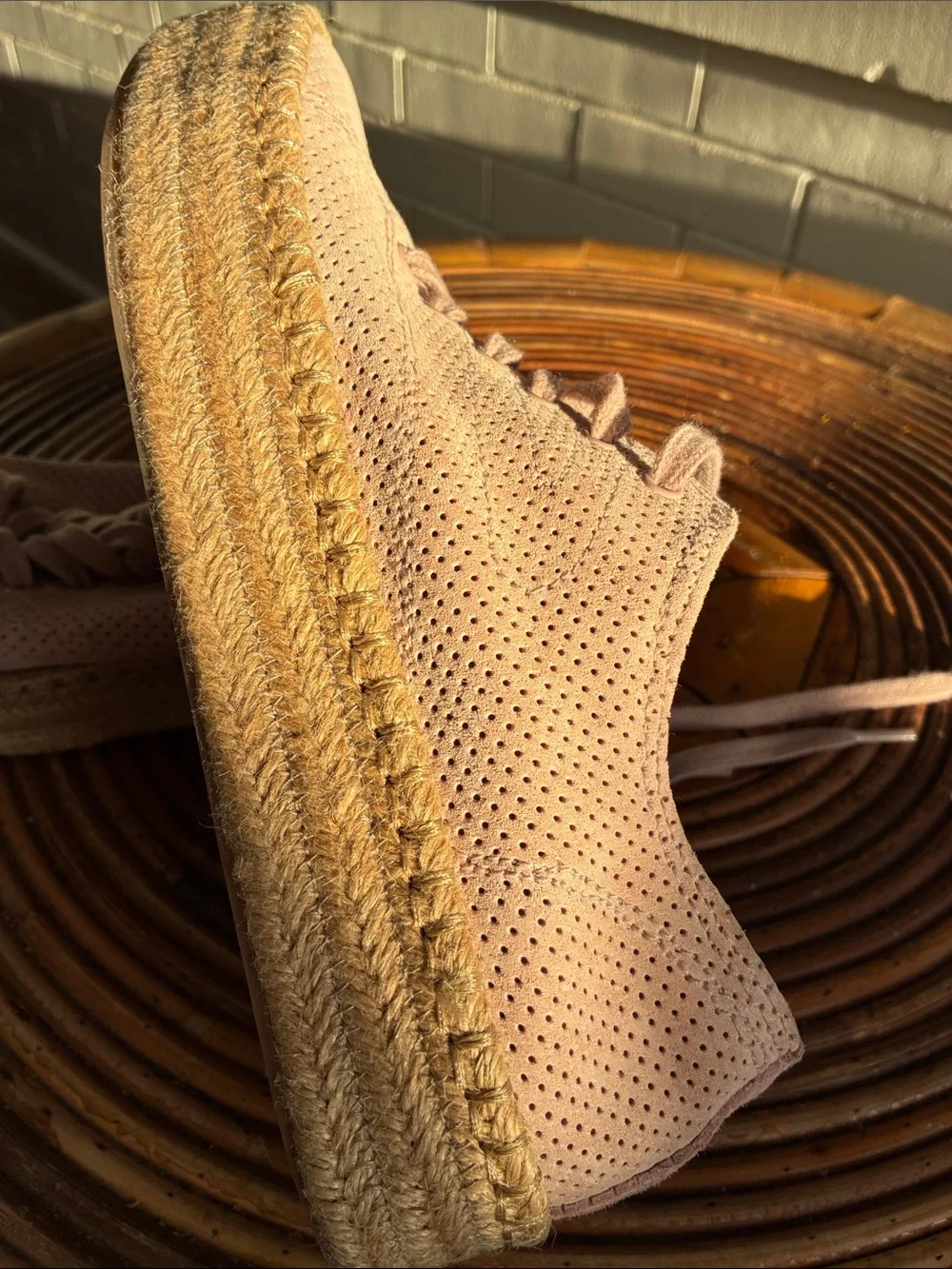 Tretorn Blush Pink Perforated Suede Espadrille Sneakers
